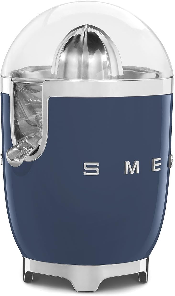 SMEG 50's Retro Style Citrus Juicer with Drip Free Spout, Automatic Activation, and Efficient Straining, Navy