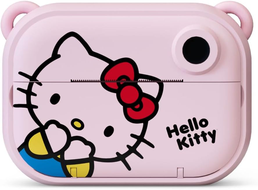 kiimento Sanrio Licensed Instant Print Digital Camera, Best Travel Buddy Hello Kitty, 2.4' HD Screen, Ink-Free B&W Printing, Selfie Lens, 1080p Video, 32GB Memory Card (Model P)