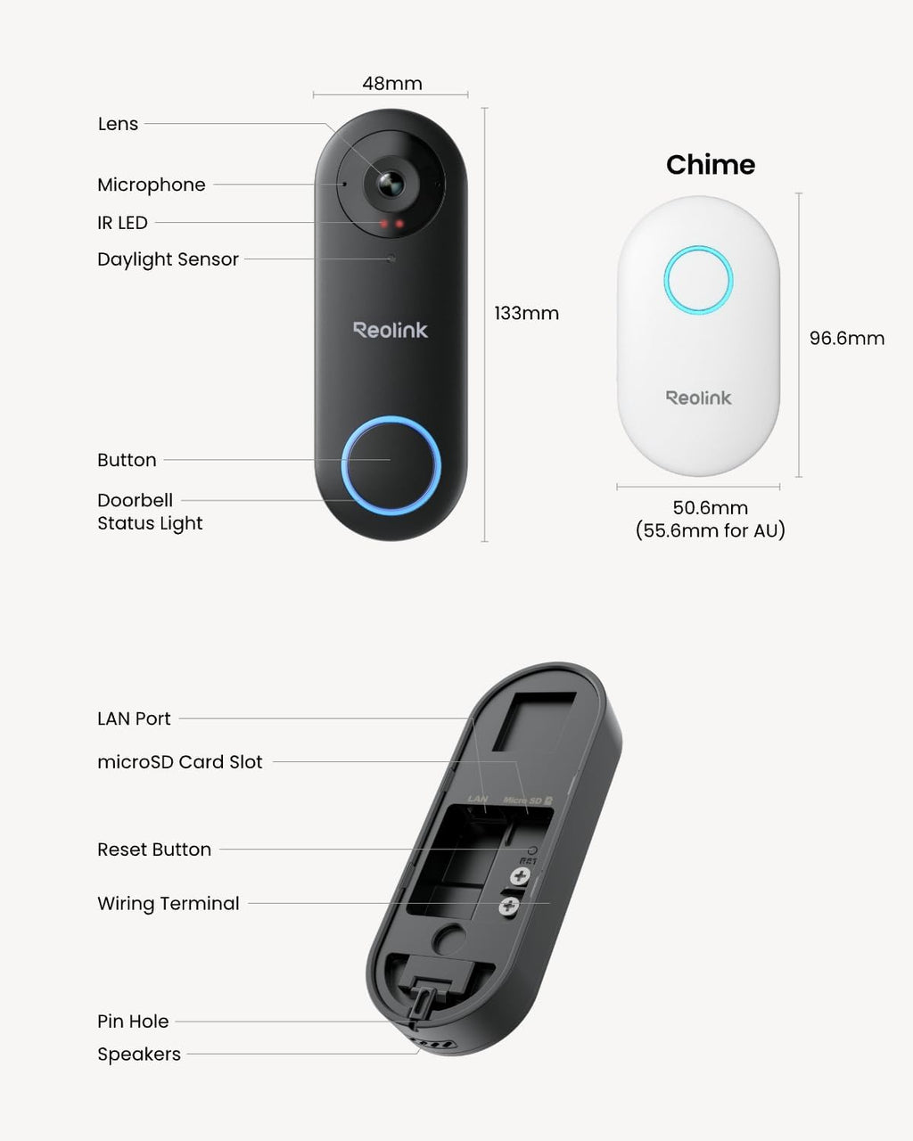 REOLINK Video Doorbell WiFi Camera - Wired 2K Outdoor, 5G&2.4G WiFi, 4:3 Wide View Angle, Smart Detection, Local Storage, No Subscription Front Door Home Security, Customized Reolink Chime