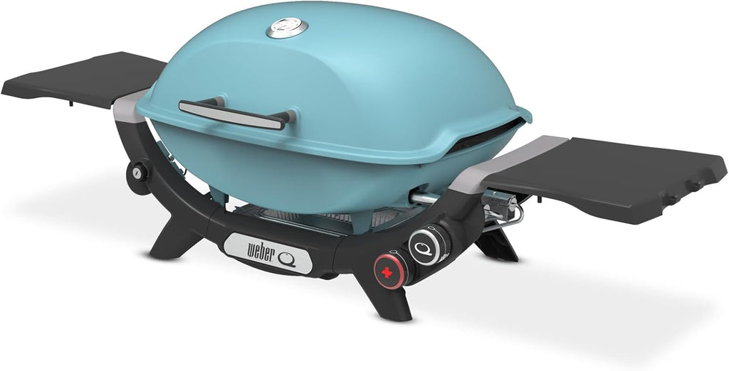 Weber Q 2800N+ Liquid Propane Portable Grill, Sky Blue – Wide 250°–700°F Temp Range with Plus Burner for Searing, Low‑Temp Roasting & High-Dome Lid for Travel & Camping