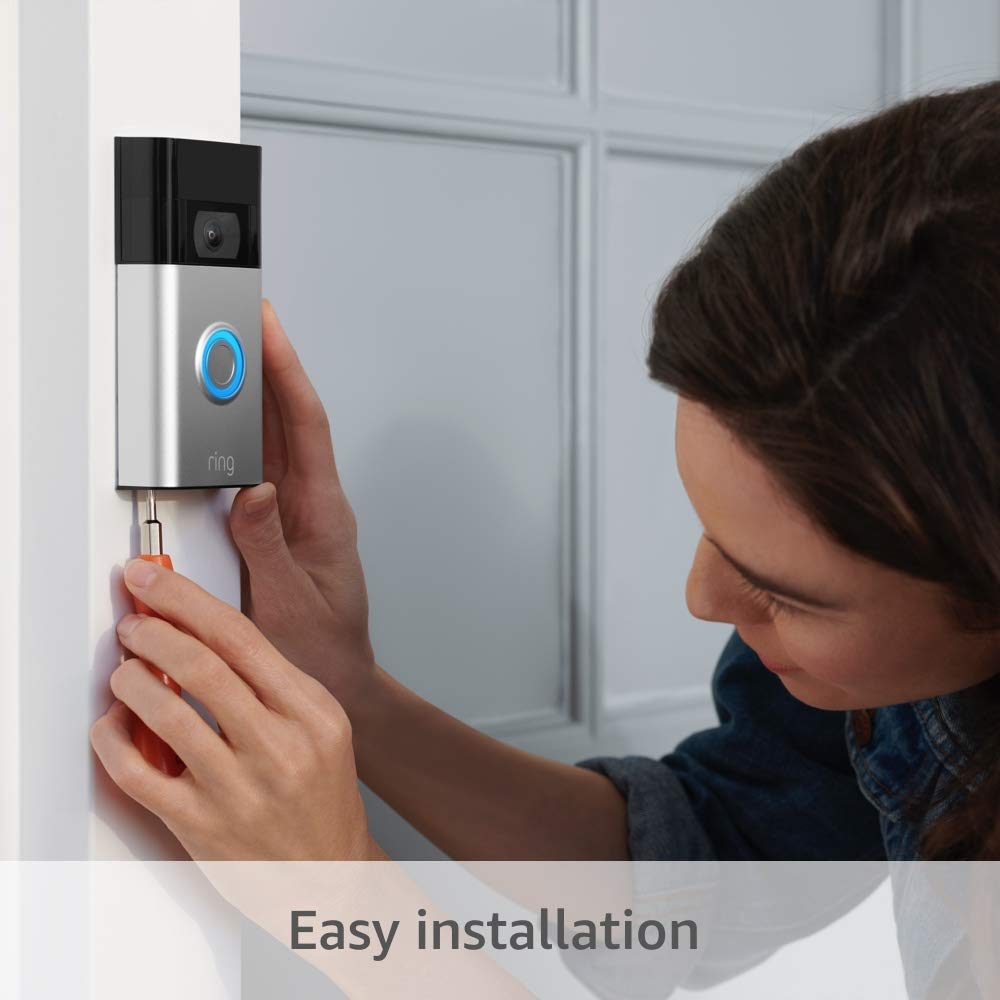 Ring Video Doorbell (Satin Nickel) with Spotlight Cam Pro, Battery White