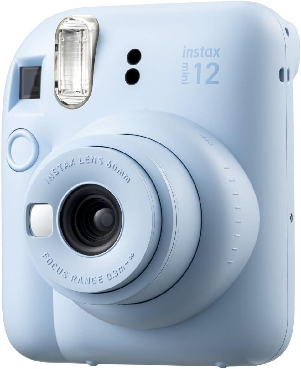 Fujifilm Instax Mini 12 Instant Film Camera Pastel Blue, Fujifilm Instax Mini Twin Pack Instant Film 20 Prints, Prtotective Case, Gift Bundle