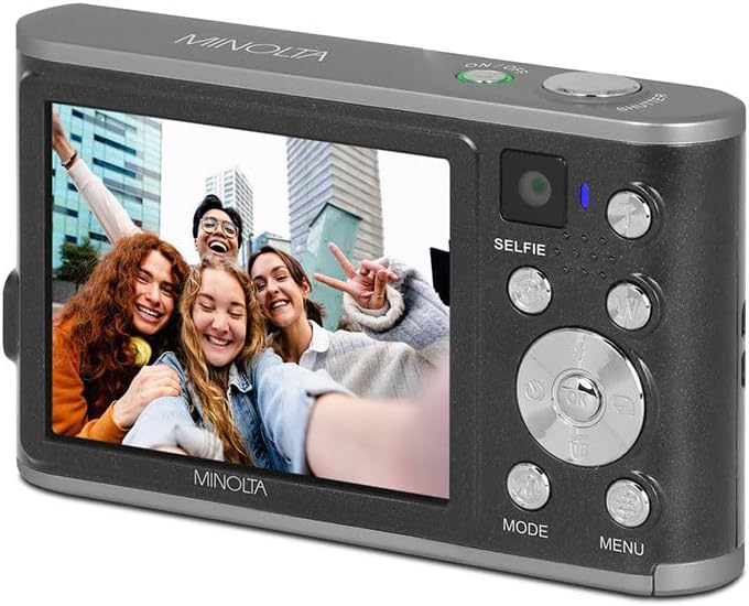 Minolta 48MP Digital Camera with Rear Selfie Lens – 4K Ultra HD Video, 2.8' LCD Screen, 16X Digital Zoom, Autofocus, Slow Motion, Time Lapse, Filters, Scene Modes, 32GB Card Included (Black)