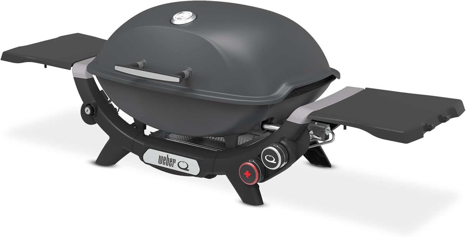 Weber Q 2800N+ Liquid Propane Portable Grill, Charcoal Grey – Wide 250°–700°F Temp Range with Plus Burner for Searing, Low‑Temp Roasting & High-Dome Lid for Travel & Camping