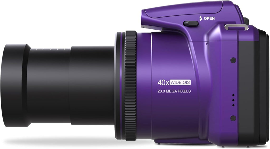 Minolta MN40Z 20MP Digital Camera – 40x Optical Zoom, 1080p FHD Video, 3.0' LCD, Wi-Fi, Face/Smile/Blink Detection – Purple