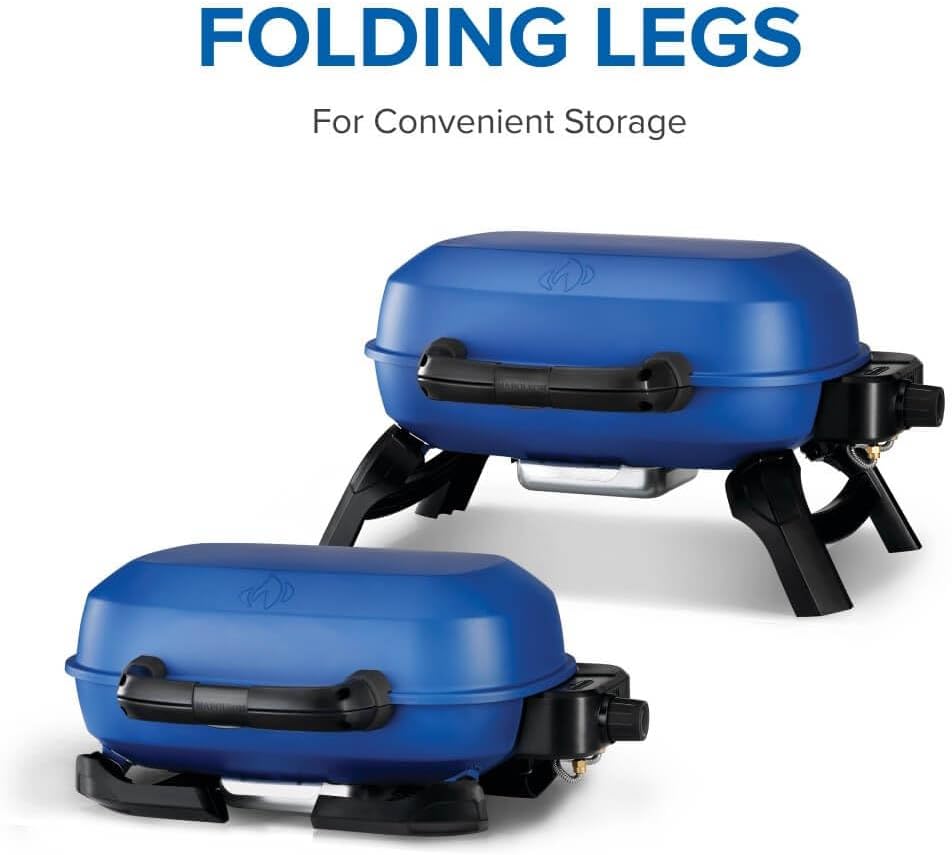 Napoleon TravelQ 240 Compact Portable Propane Gas Grill, Blue, Tailgating, Camping, and Small Outdoor Spaces