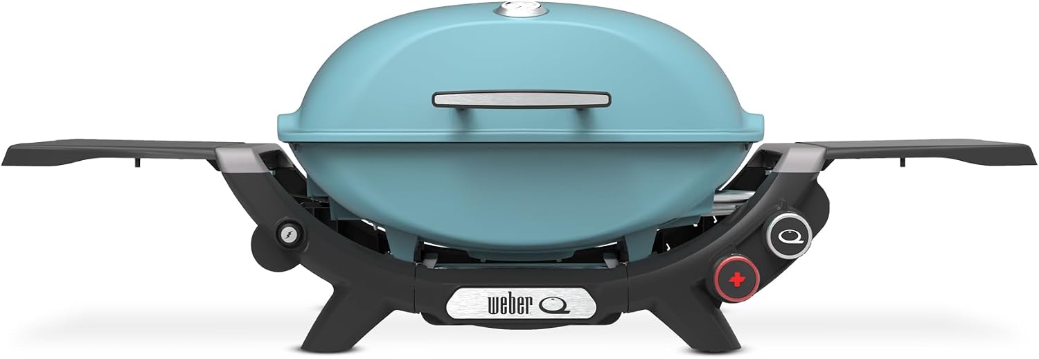 Weber Q 2800N+ Liquid Propane Portable Grill, Sky Blue – Wide 250°–700°F Temp Range with Plus Burner for Searing, Low‑Temp Roasting & High-Dome Lid for Travel & Camping
