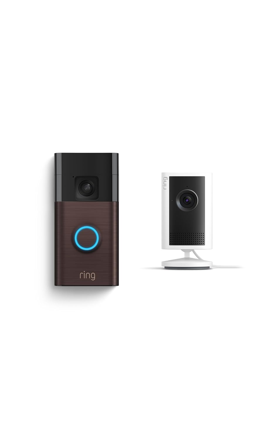 Ring Indoor Cam Plus, Plug-In (Newest Model), White with Battery Doorbell, Venetian Bronze