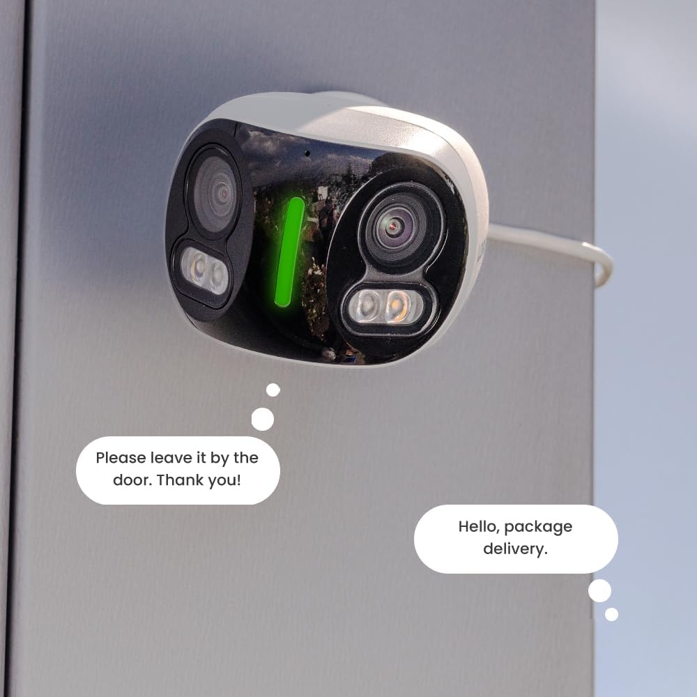 Lorex 4K 8MP IP Wired Dual-Lens Add-On Outdoor Security Camera | Smart Security Lighting | Motion Detection | 180° Panoramic View | Auto Framing | Color Night Vision | 2-Way Talk | Requires Recorder