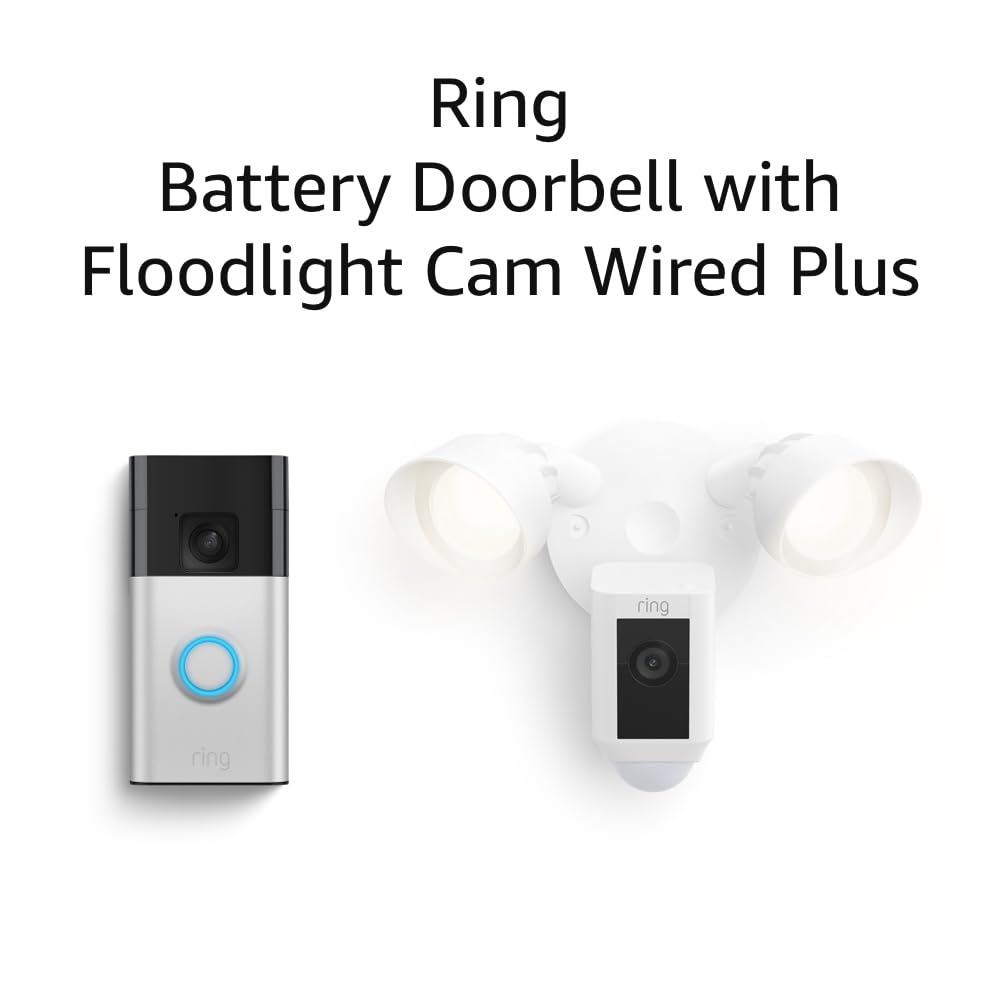 Ring Battery Doorbell with Ring Floodlight Cam Wired Plus (White)