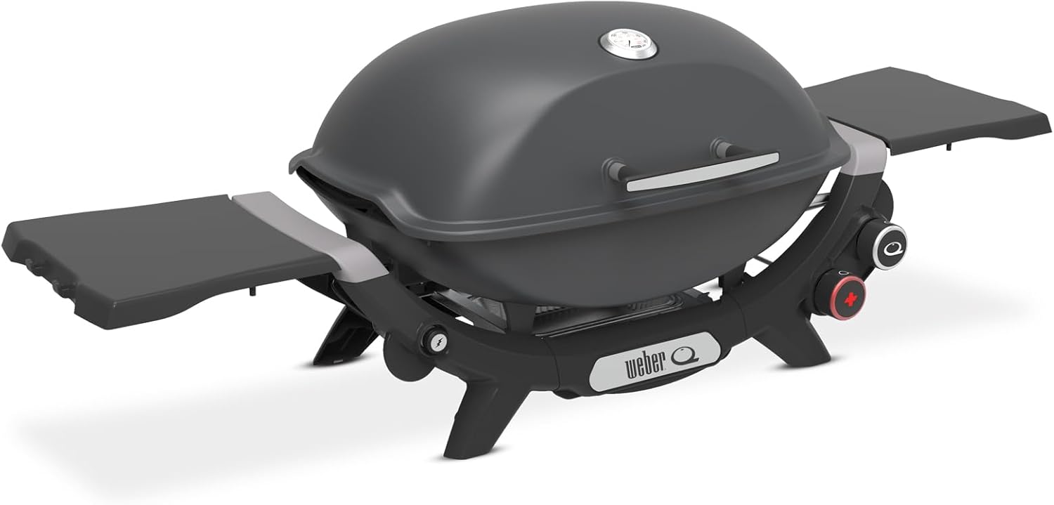 Weber Q 2800N+ Liquid Propane Portable Grill, Charcoal Grey – Wide 250°–700°F Temp Range with Plus Burner for Searing, Low‑Temp Roasting & High-Dome Lid for Travel & Camping