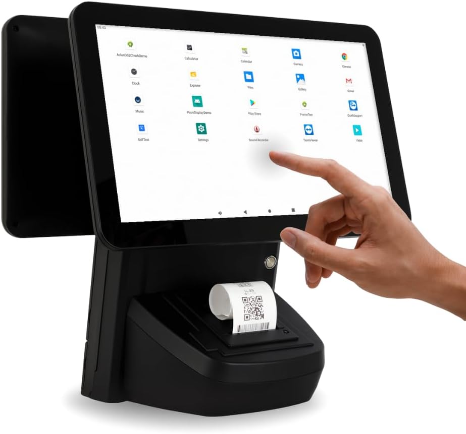 All in One Point of Sale M9 with 15.6'' Dual Touch Screen. OS Android 11 and i3 Processor.. Touch Pos with 58mm Thermal Printer for Receipts, powerful configuration Wi-fi, 4GB RAM and 64GB ROM.