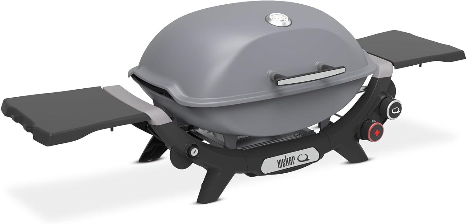 Weber Q 2800N+ Liquid Propane Portable Grill, Smoke Grey – Wide 250°–700°F Temp Range with Plus Burner for Searing, Low‑Temp Roasting & High-Dome Lid for Travel & Camping