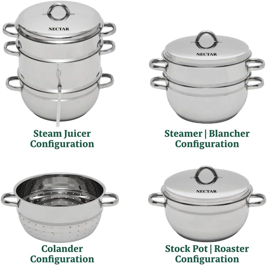 Kitchen Crop Multi-Use Steam Juicer & Roaster Set - Induction Friendly, Stainless Steel Lid, 8 Quart Capacity