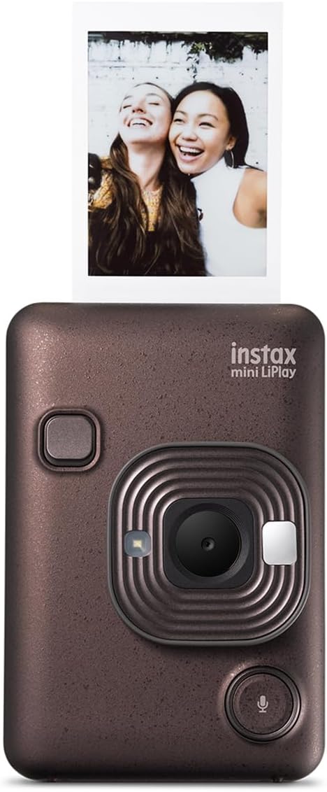 Fujifilm Instax Mini LiPlay Hybrid Instant Camera, Deep Bronze, Bundle with 20 Exposures Film Pack, 32GB UHS-I microSDHC Memory Card and Shoulder Bag (Deep Bronze)