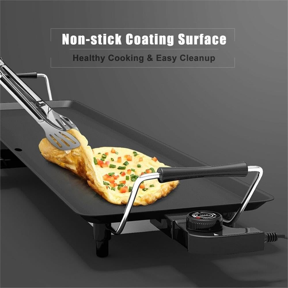 Pemberly Row 35' Electric Teppanyaki Tabletop Grill BBQ, Nonstick Griddle with Adjustable Temperature, Portable Flat Top for Indoor Outdoor Cooking, Black