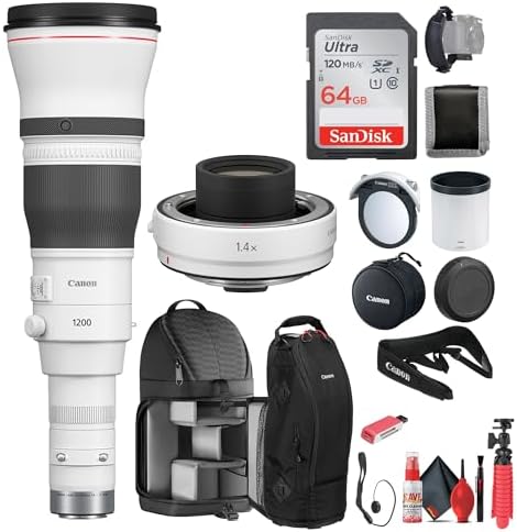 Canon RF 1200mm f/8 L is USM Lens (5056C002) + Canon Extender RF 1.4X (4113C002) + 64GB Card + Backpack + Card Reader + Flex Tripod + Memory Wallet + Cap Keeper + Cleaning Kit + Hand Strap