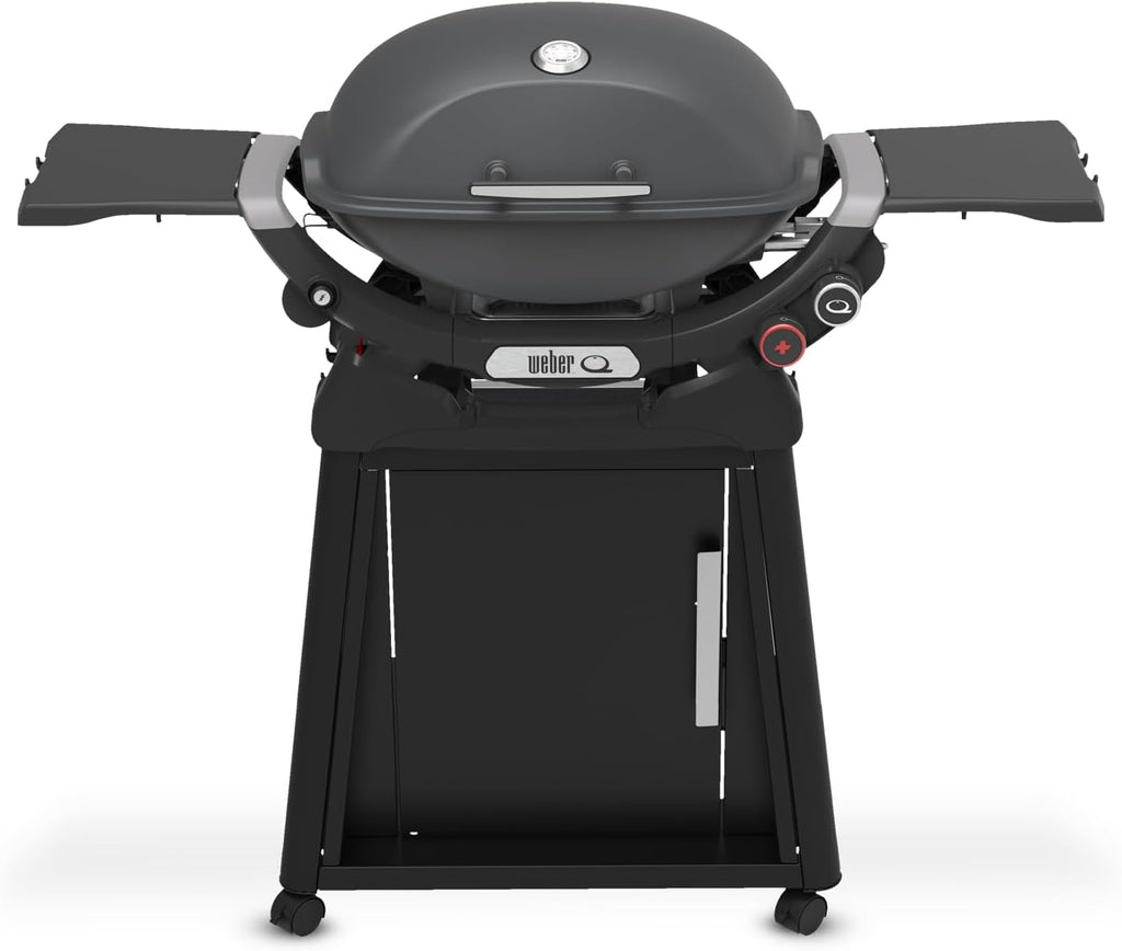 Weber Q 2800N+ Liquid Propane Grill with Stand, Charcoal Grey – Wide 250°–700°F Temp Range with Plus Burner for Searing, Low‑Temp Roasting & High-Dome Lid