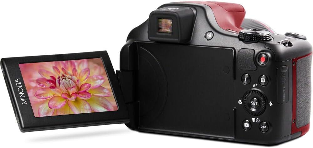 MINOLTA MN67Z 20 MP / 1080P FHD Bridge Digital Camera w/67x Optical Zoom (Red) Bundle with 32GB Memory Card + Camara Bag + Cleaning Kit + Vlogging Tripod + Accessories