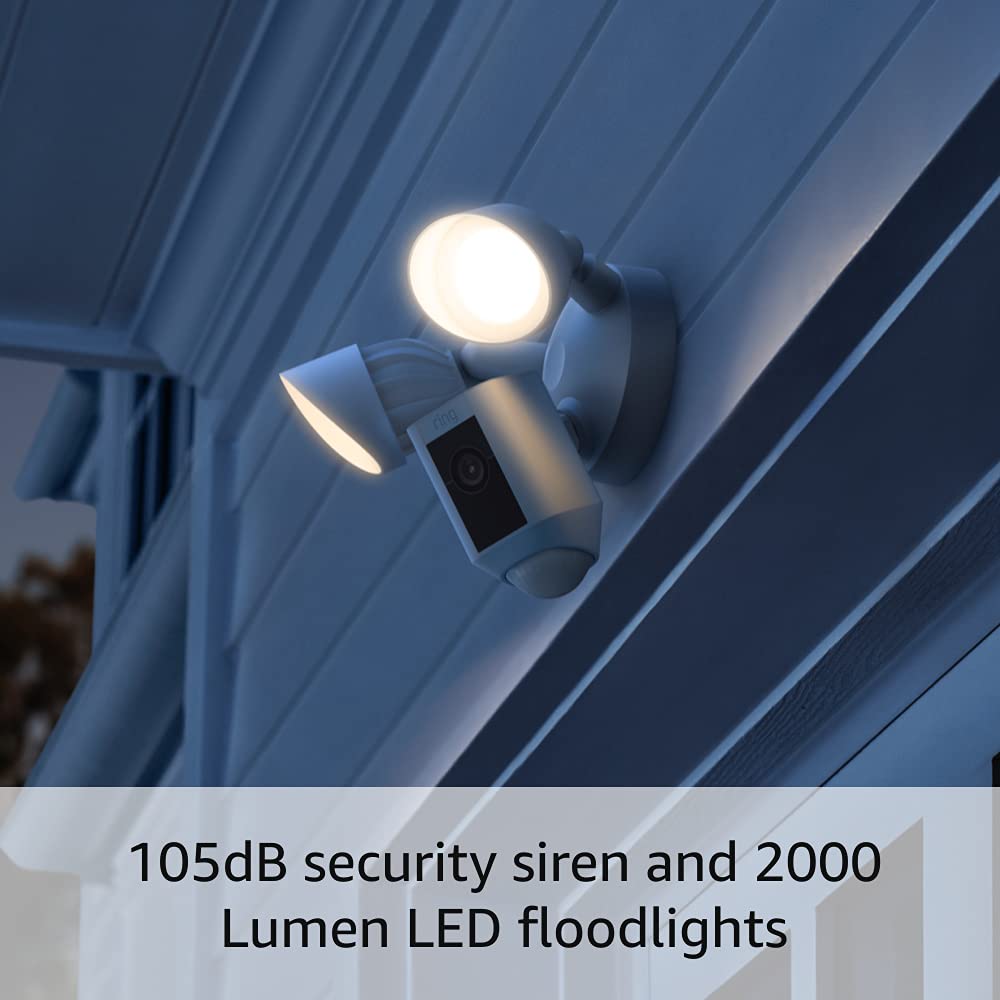 Ring Floodlight Cam Wired Plus with All-new Ring Indoor Cam, White