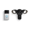 Ring Floodlight Cam Wired Plus, Black with Ring Video Doorbell, Satin Nickel