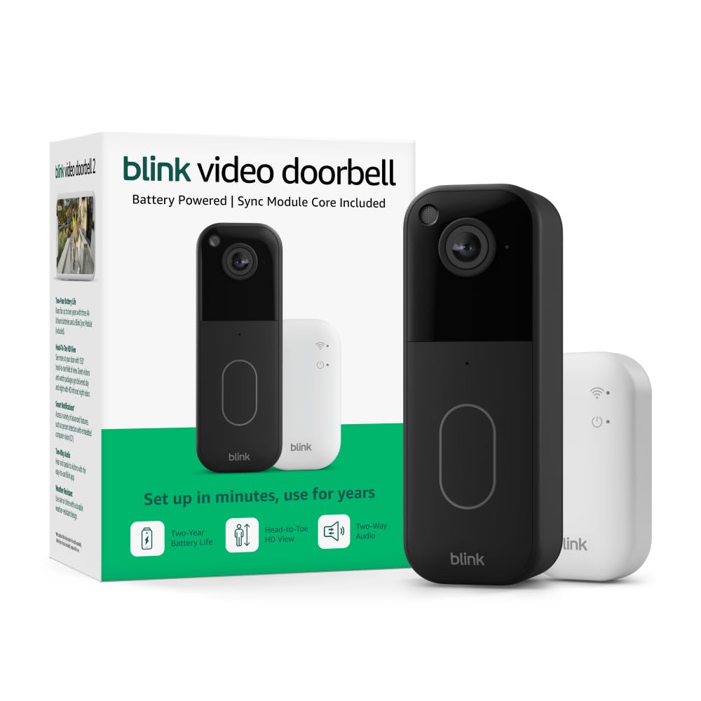 Blink Video Doorbell with 1-Year Subscription – Head-to-toe HD view, two-year battery. Sync Module Core included – System (Black)