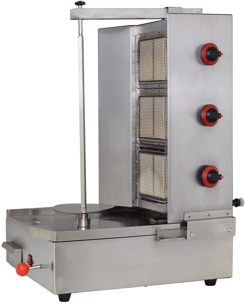 Shawarma Machine with 3 Burners Roaster Kitchen Kebab Grill Propane Gyro Machine Automatic Rotation for Restaurant Kitchen Garden