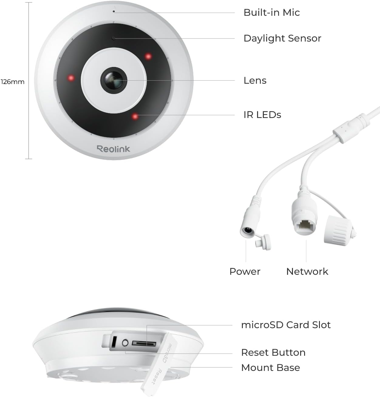 REOLINK 6MP PoE IP Fisheye Camera with 360° View, Surveillance for Home/Office Security, Smart Human Detection, Two Way Talk, Ceiling/Wall/Desk Mount, Multiple Panoramic Display Views, FE-P(White)