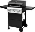 ROVSUN 3-Burner Propane Gas BBQ Grill with Foldable Side Tables & Enameled Cast Iron Grates, 36,000 BTU Barbecue Grill with Portable Wheels for Outdoor Patio Backyard Cooking Grilling, Black