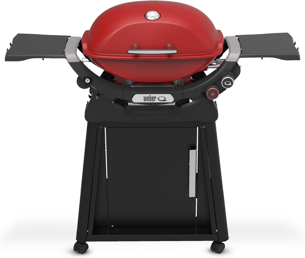 Weber Q 2800N+ Liquid Propane Grill with Stand, Flame Red – Wide 250°–700°F Temp Range with Plus Burner for Searing, Low‑Temp Roasting & High-Dome Lid