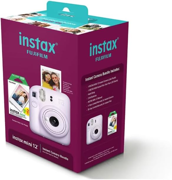 Fujifilm Instax Mini 12 Instant Camera with Bonus Film, 20 Sheets - Lilac (Purple)
