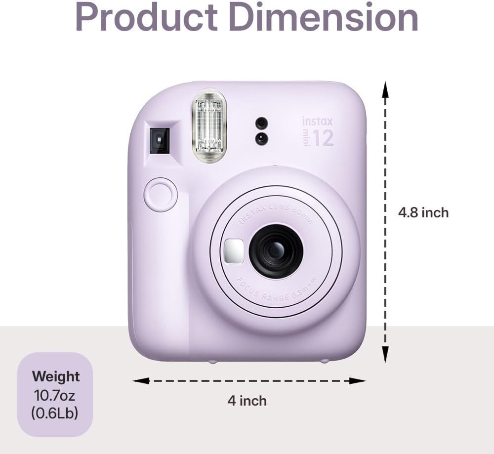 Fujifilm Instax Mini 12 Instant Camera Lilac Purple Bundle – Includes 40-Sheets Instax Mini Film, Protective Case, and Mini Photo Album