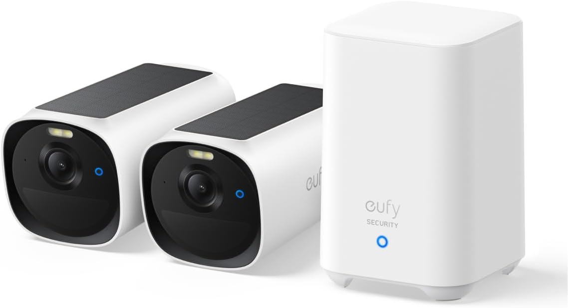 eufy Security eufyCam E40 2-Cam Kit, Solar Security Camera, 2K MaxColor Night Vision with Integrated Solar Panel, Built-in 16GB Local Storage, No Monthly Fee, Easy Set-up, IP66