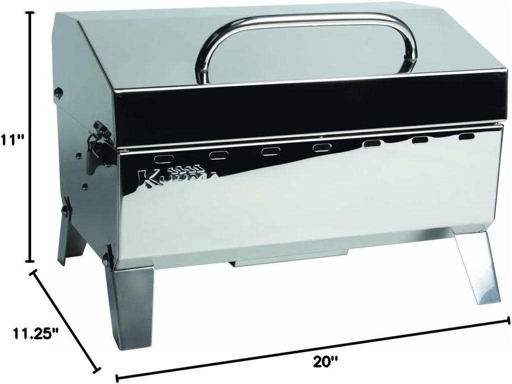 Camco Kuuma Premium Stainless Steel Mountable Gas Grill w/Regulator -Compact Portable Size Perfect for Boats, Tailgating and More - Stow N Go 125' (58140)