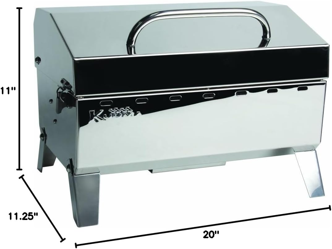 Camco Kuuma Premium Stainless Steel Mountable Gas Grill w/Regulator -Compact Portable Size Perfect for Boats, Tailgating and More - Stow N Go 125' (58140)