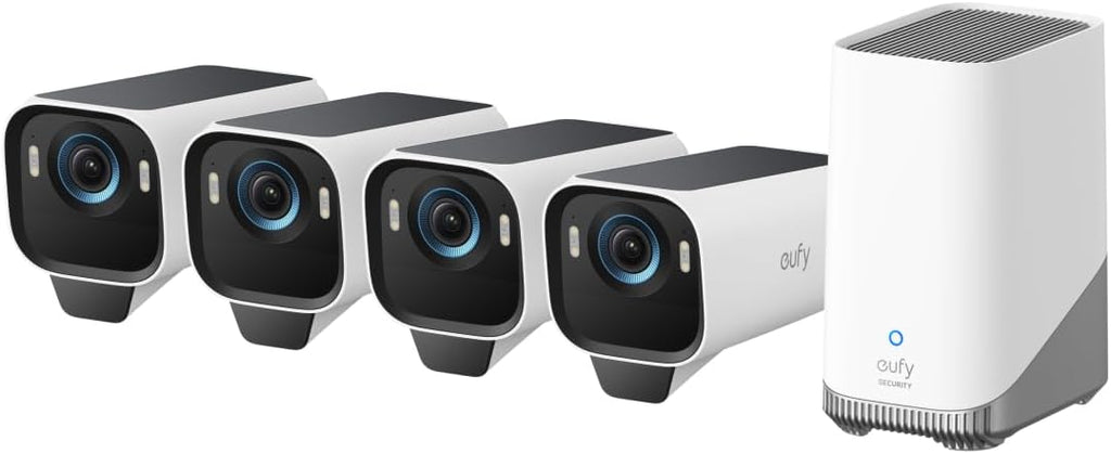 eufy Security eufyCam S3 Pro 4-Cam Kit, Solar Camera Outdoor Wireless, MaxColor Night Vision, 4K Security Camera with Solar Panel, Face Recognition, No Monthly Fee, Built-in Local Storage (Up to 16TB)