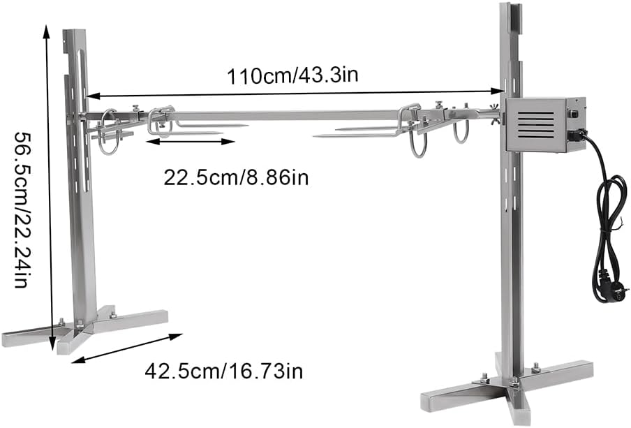 Electric BBQ Grill Rotisserie Kit, 53 inch Lamb Spit Rotisserie, 88lbs Capacity Pig Lamb Spit Roaster Stand, Stainless Steel Rotating BBQ Charcoal Spit Rod for Outdoor Party Camping