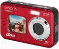Minolta 48MP Underwater Digital Camera – 5K Ultra HD Video, Autofocus, 16x Digital Zoom, Dual LCD Screens, Selfie Front Screen, Waterproof to 13ft, Rechargeable Battery, 32GB Card (Red)
