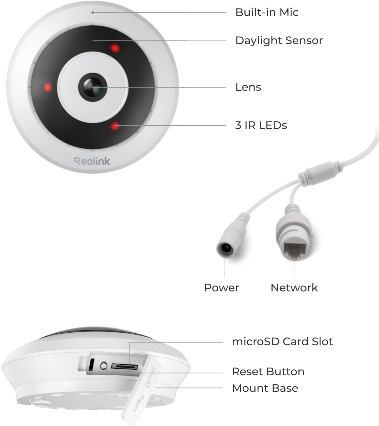REOLINK WiFi Security Fisheye Camera, 2K+ 6MP 360° Panorama, 2.4/5GHz WiFi Indoor Wireless Security Camera, Person Motion Detection, Ceiling/Wall/Desk Mount, Supports up to 512GB microSD, FE-W (White)