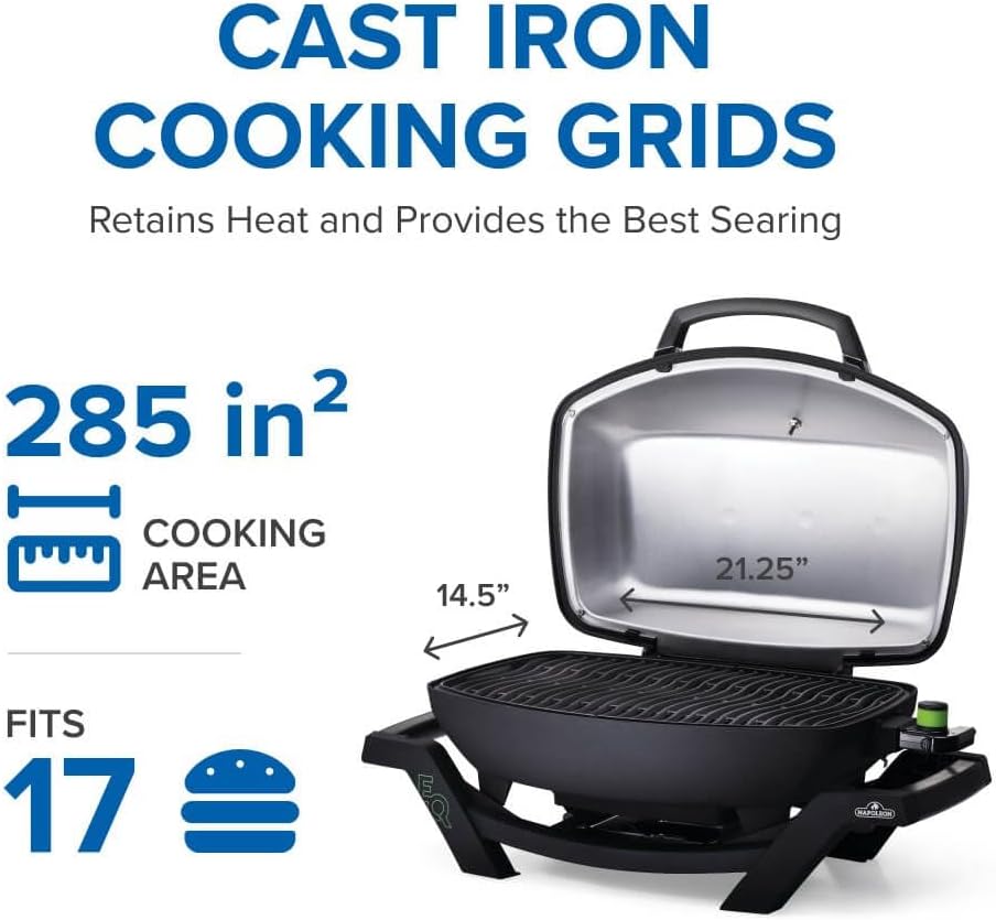 Napoleon TravelQ PRO285E Portable Electric Grill, Black, Tailgating, Camping, and Small Outdoor Spaces
