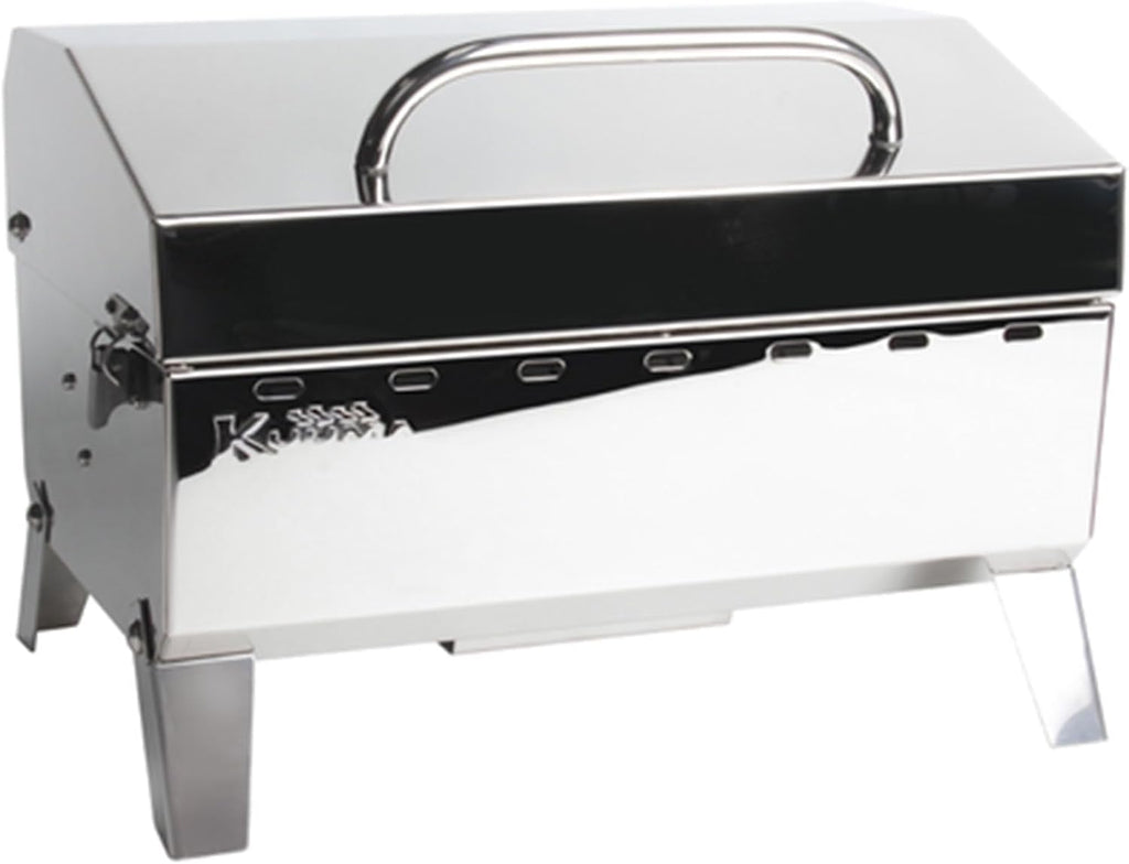 Camco Kuuma Premium Stainless Steel Mountable Gas Grill w/Regulator -Compact Portable Size Perfect for Boats, Tailgating and More - Stow N Go 125' (58140)