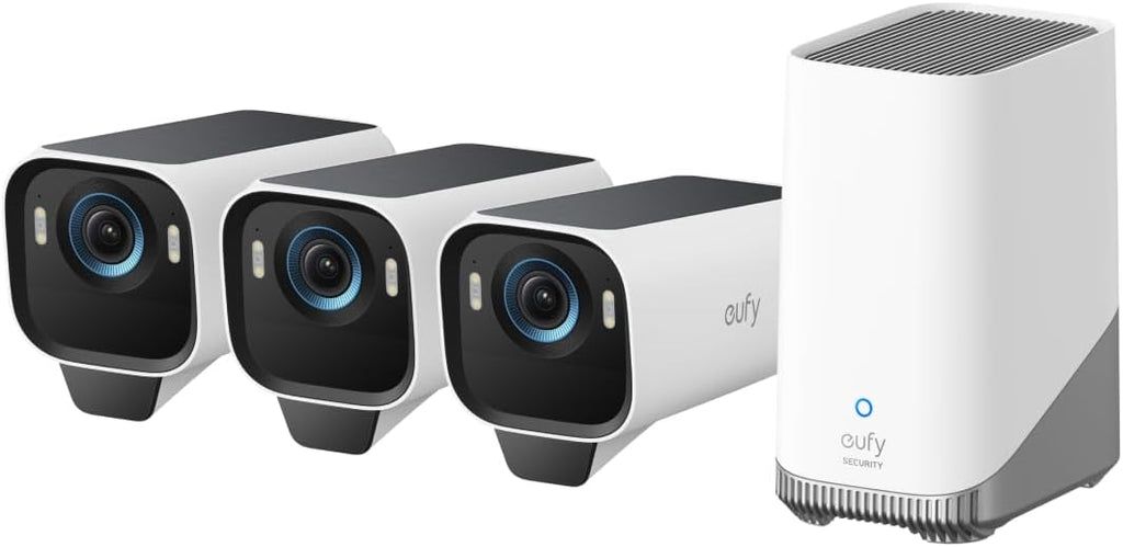 eufy Security eufyCam S3 Pro 3-Cam Kit, Solar Camera Outdoor Wireless, MaxColor Night Vision, 4K Security Camera with Solar Panel, Face Recognition, No Monthly Fee, Built-in Local Storage (Up to 16TB)