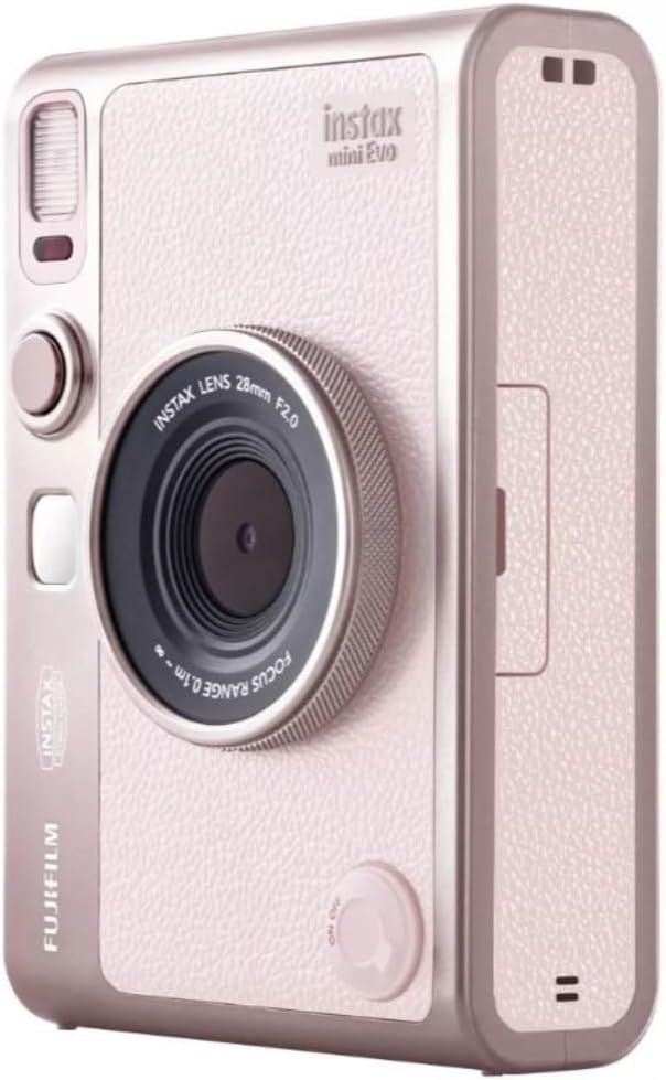 FUJIFILM INSTAX MINI EVO Hybrid Instant Camera | Gentle Rose Bundle with Instax Mini Film | 20 Exposures + 64GB Micro SD Card + Mini Album, Borders, Stickers & Clips + Cleaning Cloth (5 Items)