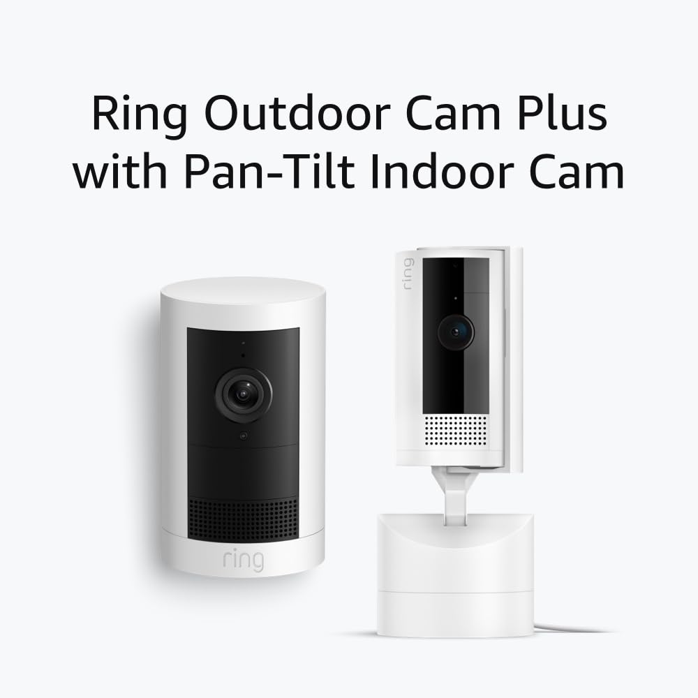 Outdoor Cam Plus Battery, White with Ring Pan-Tilt Indoor Cam, White