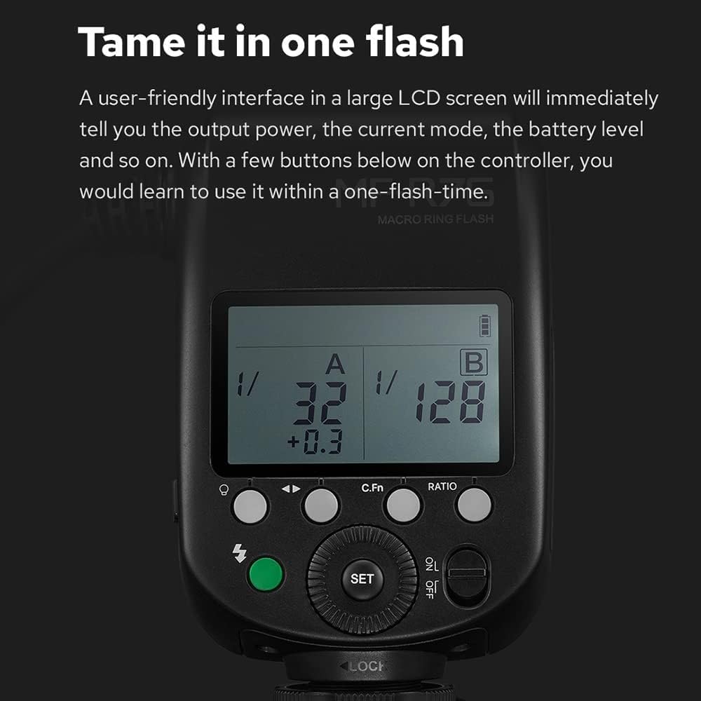 Godox MF-R76 LED Micro Ring Flash with 2600mAh Li-ion Battery and LCD Display Adapter Rings for Canon Sony Nikon Fuji Olympus Panasonic Pentax Camera Flash Speedlight Speedlite Light