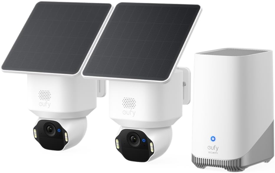 eufy Security SoloCam E42 2-Cam Kit, 4K Security Camera Wireless Outdoor, Solar Powered, AI Motion Tracking, Strobe Light, Pan & Tilt, Facial Recognition, Built-in Local Storage (Up to 16TB)