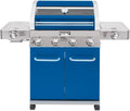 Monument Grills Larger 4+2 Burner Propane Gas Grills Stainless Steel Cabinet Style with Clearview® Lid, Knob Controls, Built-In Thermometer, Infrared Side Sear Burners & Side Burners, Blue