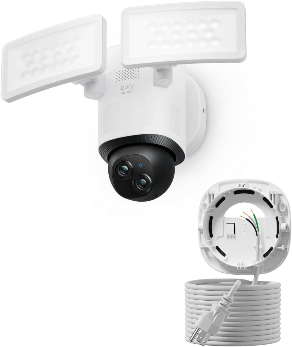 eufy Floodlight Camera E340(with AC Cable),Security Camera Outdoor, 360° PTZ, 24/7 Recording, 2.4G/5G Wi-Fi, 2000 LM, Motion Detection, Built-in Siren, Dual Cam, HB3 Compatible, No Monthly Fee
