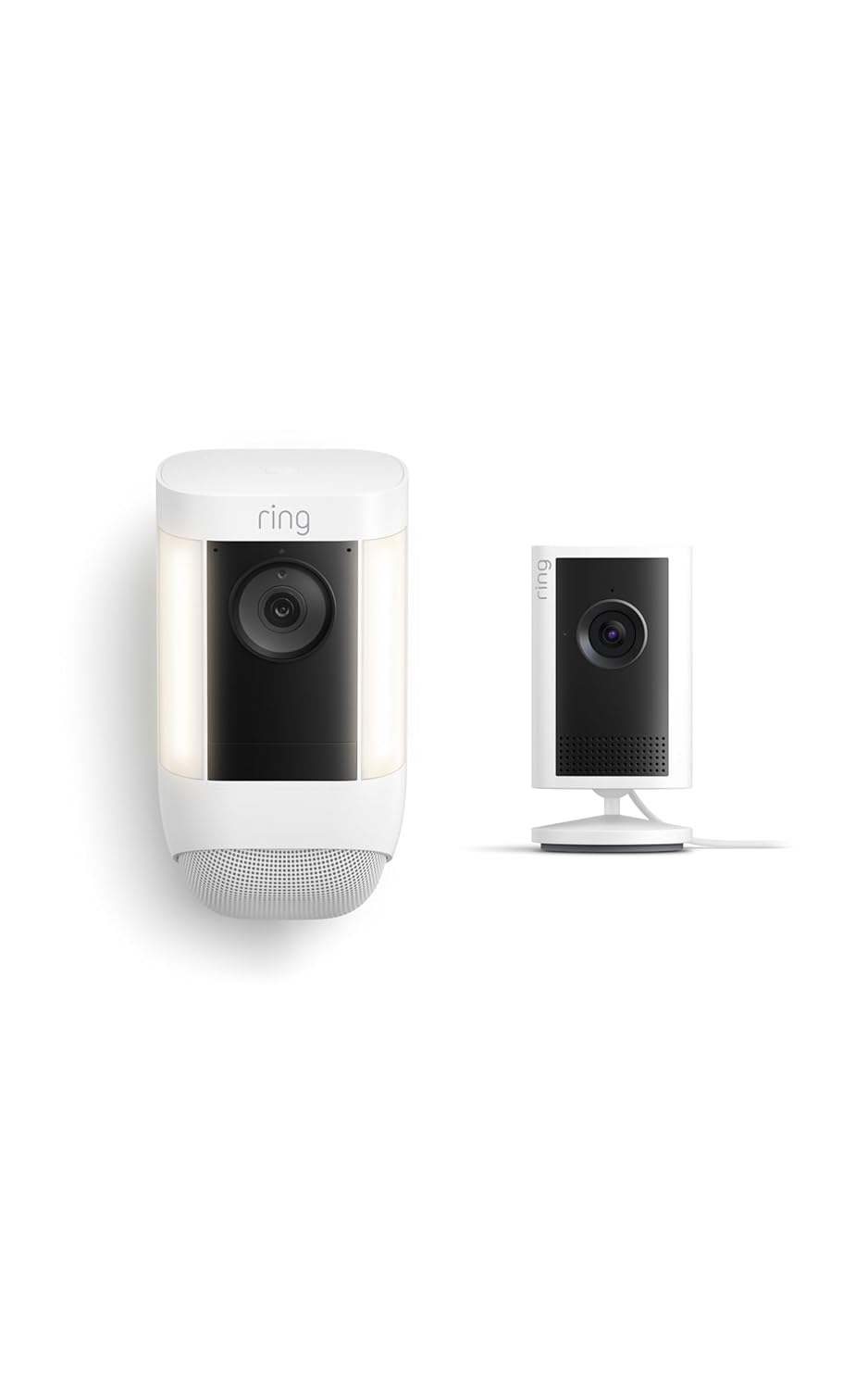 Ring Indoor Cam Plus, Plug-In (Newest Model), White with Spotlight Cam Pro (2022 model), Battery, White