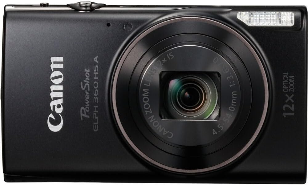 Canon PowerShot ELPH 360 HS A Digital Camera (Black) | 20.2MP CMOS Sensor, 12x Optical Zoom & Built-in Wi-Fi | Compact Point-and-Shoot for Travel, Family & Everyday Photography (7280C001) + 64GB Card